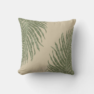 Fern Leaf Throw Pillow Beige Sage Olive Green 