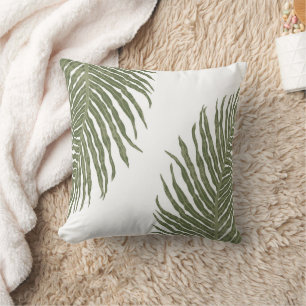 Fern Leaf Throw Pillow Sage Olive Green White