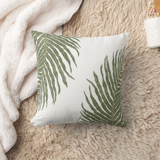 Fern Leaf Throw Pillow Sage Olive Green White (Blanket)