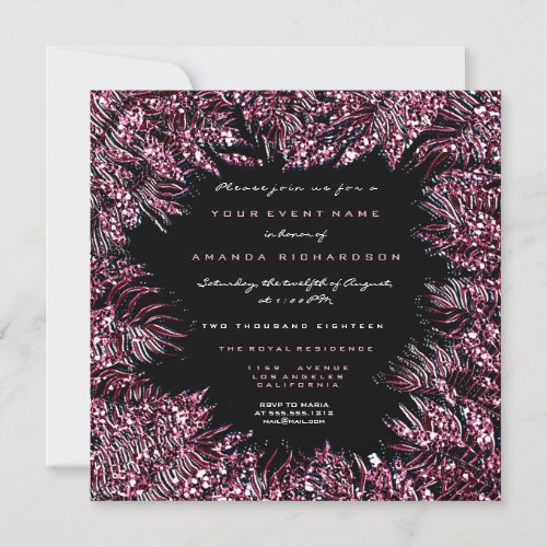 Fern Leafs Framed Crystals Burgundy Pink Black Invitation