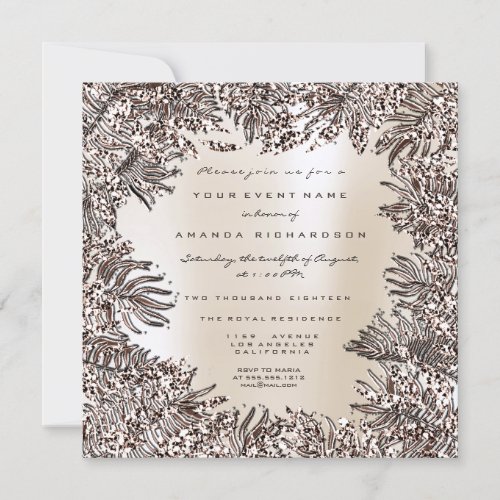 Fern Leafs Framed Crystals Ivory Creamy Beige Invitation