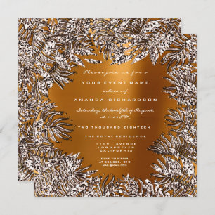 Fern Leafs Framed Crystals Ivory Honey Gold Invitation