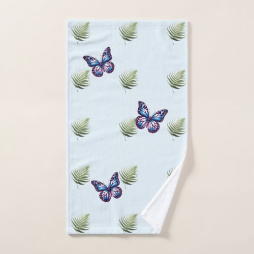 Fern Leaves and Butterflies  Hand Towel