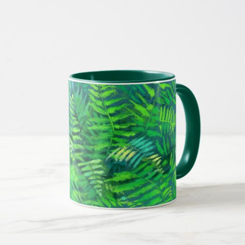 Fern leaves floral design greenery blue  green mug