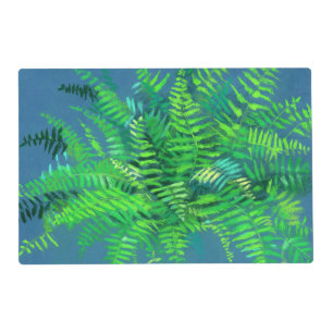 Fern leaves, floral design, greenery, blue & green placemat