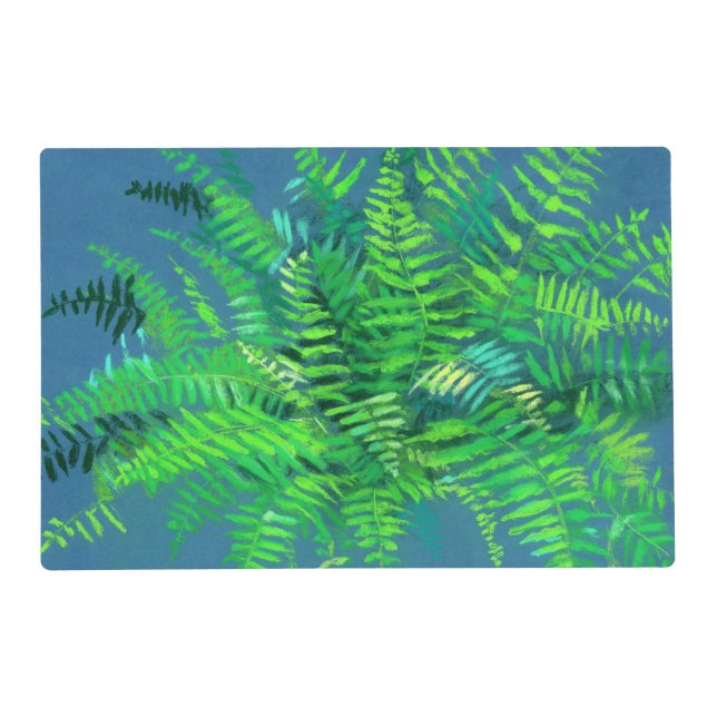 Fern leaves, floral design, greenery, blue & green placemat (Front)