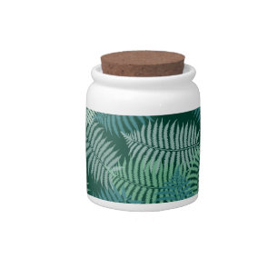 Fern leaves pattern on dark green candy jar