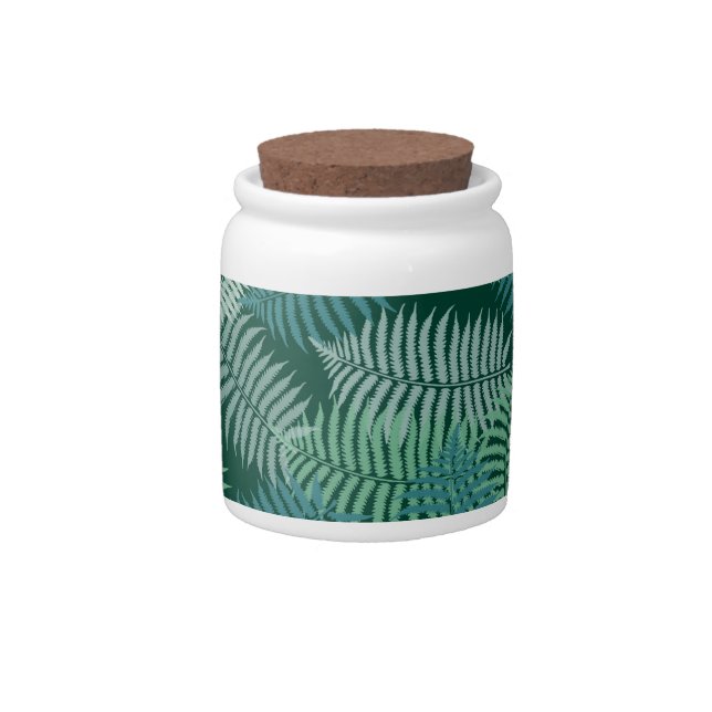Fern leaves pattern on dark green candy jar (Front)