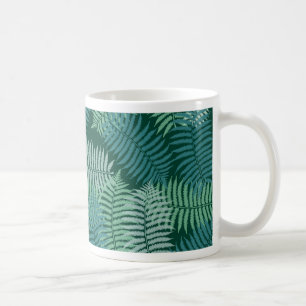 Fern leaves pattern on dark green coffee mug