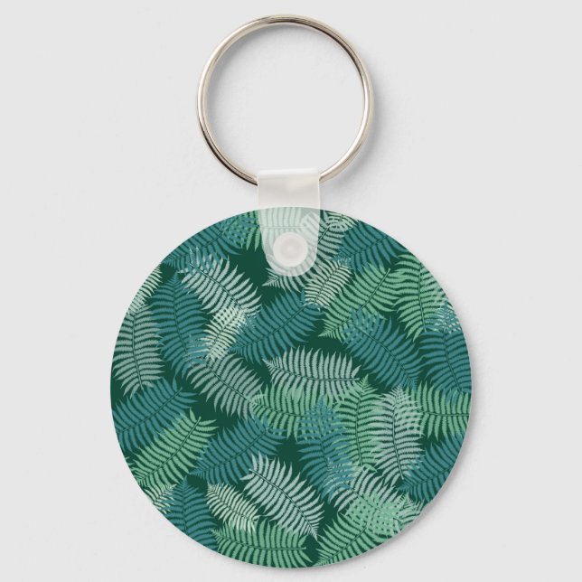 Fern leaves pattern on dark green keychain (Front)