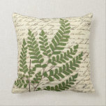 Fern on Script Pillow 1<br><div class="desc">This pillow features a beautiful botanical illustration of a fern artfully placed on a background of old fashioned script from a vintage poem book. Look for coordinating pillow "Fern on Script Pillow 2" in our RoseHip Home store. This pillow would also make a great gift idea for birthday, anniversary, housewarming,...</div>