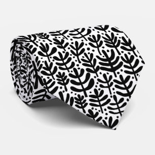 Fern Pattern - Black and White Neck Tie