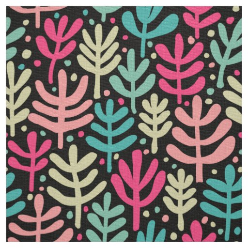 Fern Pattern - Five Colors on Black Fabric