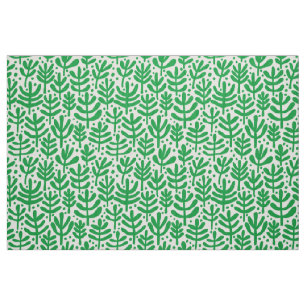 Fern Pattern - Grass Green on White Fabric
