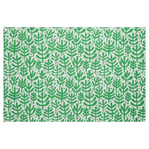 Fern Pattern - Grass Green on White Fabric