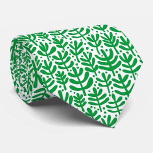 Fern Pattern - Grass Green on White Neck Tie