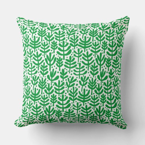Fern Pattern _ Grass Green on White Throw Pillow