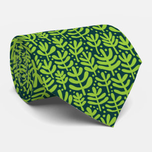 Fern Pattern - Martian Green on Dark Green Neck Tie