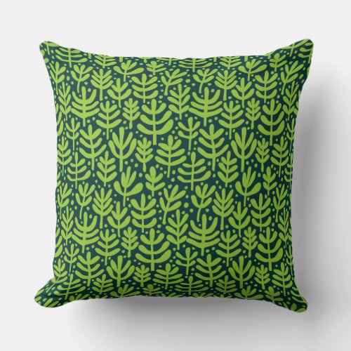 Fern Pattern _ Martian Green on Dark Green Throw Pillow