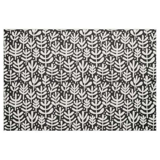 Fern Pattern - White on Black Fabric