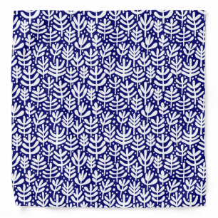 Fern Pattern - White on Dark Blue Bandana