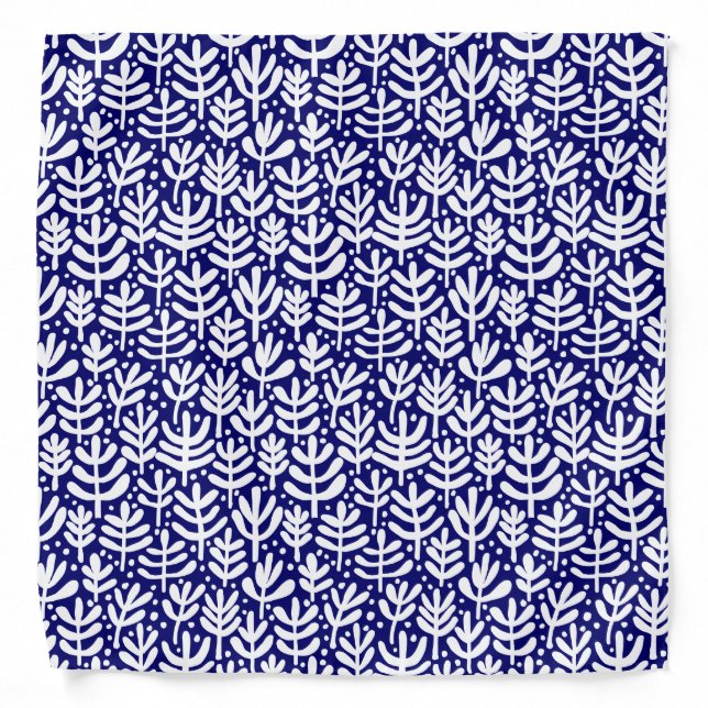 Fern Pattern - White on Dark Blue Bandana (Front)