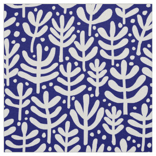 Fern Pattern - White on Dark Blue Fabric
