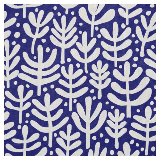 Fern Pattern - White on Dark Blue Fabric