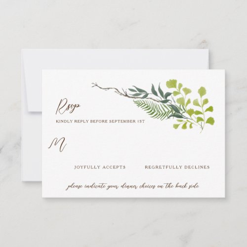 Fern Pepper Tree Leaves Garden Wedding RSVP Card