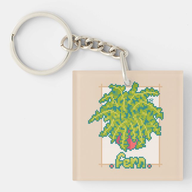 Fern Pixelart, Pixel Art Keychain (Front)