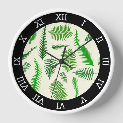 Fern Plant Frond Leaves Modern Botanical Pattern Wall Clock