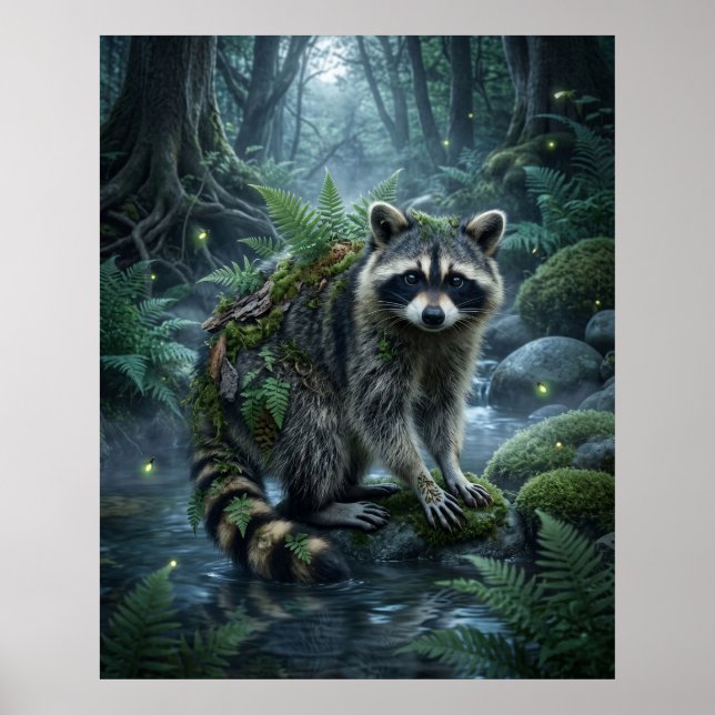Fern Raccoon Forest Mischief Poster (Front)