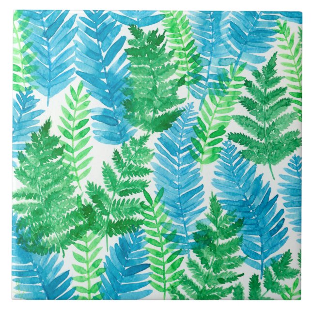 Fern watercolor ceramic tile (Front)