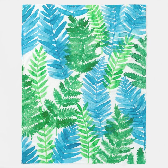 Fern watercolor fleece blanket (Front)