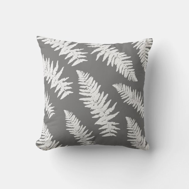 Fern White Plant Botanical Painting Throw Pillow (Front)