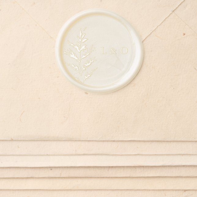Fern with Monogram or Bride and Groom's Name Wax Seal Sticker (Front)