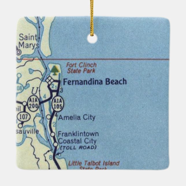 Fernandina Beach FL Vintage Map Ceramic Ornament (Back)