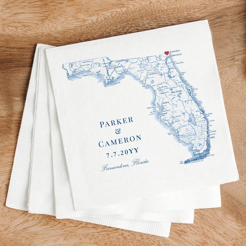 Fernandina Florida Map Elegant Wedding  Napkins