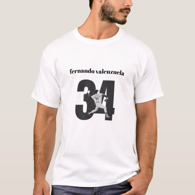 Fernando Valenzuela 34 jersey number baseball  T-Shirt (Front)