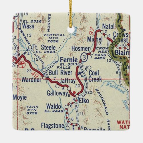 Fernie BC Vintage Map Ceramic Ornament