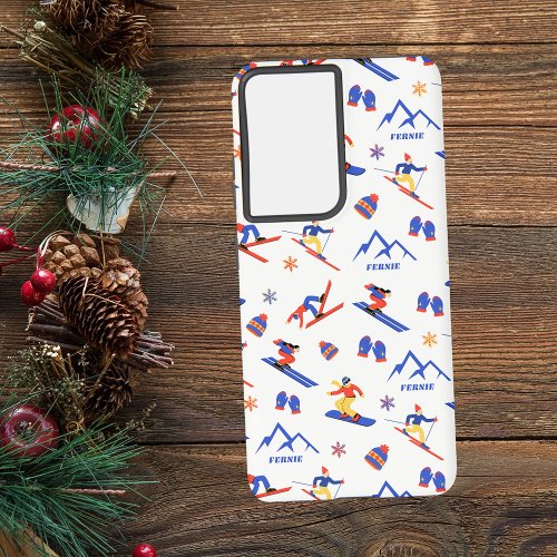 Fernie British Columbia Ski Snowboard Pattern Samsung Galaxy S21 Ultra Case