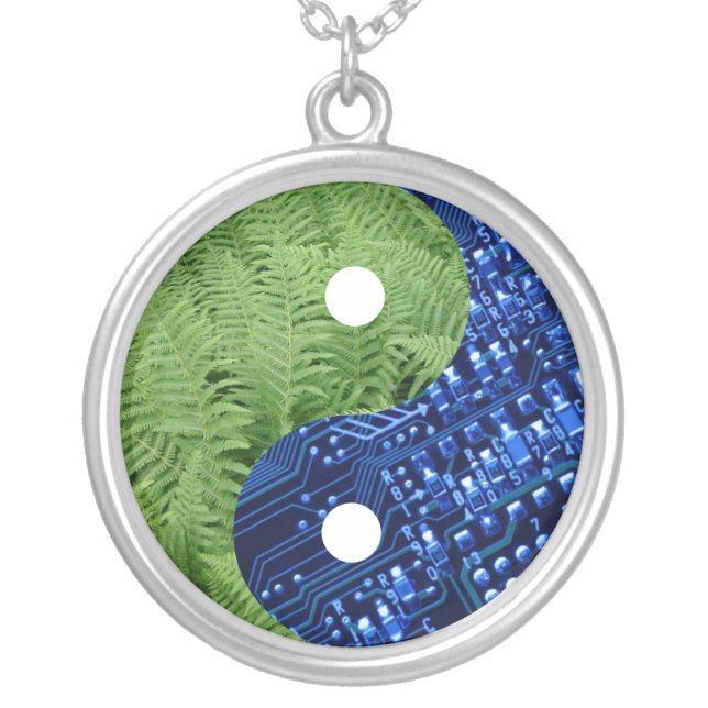 ferns and computer chip silver plated necklace (Front)