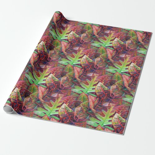 Ferns and Crotons Colorful Tropical Leaves Wrapping Paper