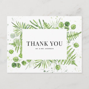 Ferns and Eucalyptus Greenery Wedding Thank You Postcard