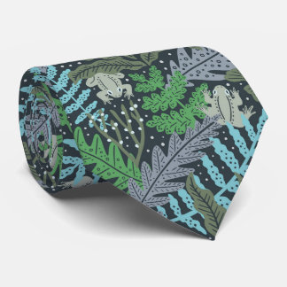 Ferns and hidden frogs neck tie