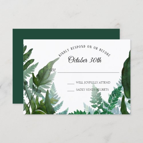 Ferns Forest Foliage Leaf Greenery RSVP Wedding  Invitation