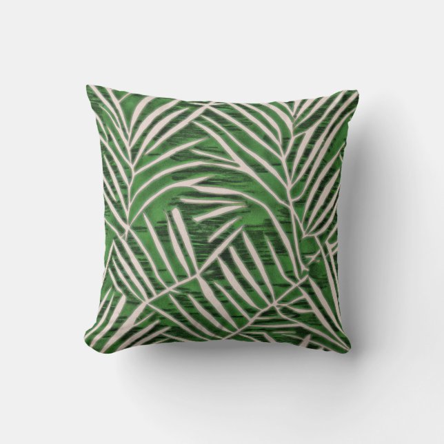 Ferns Green Throw Pillow (Front)