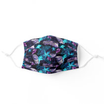 Ferns Hibiscus Flower Dark Pattern Pretty Adult Cloth Face Mask