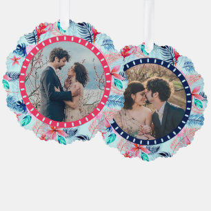 Ferns Hibiscus Flower Tropical 2 Custom Photos Ornament Card