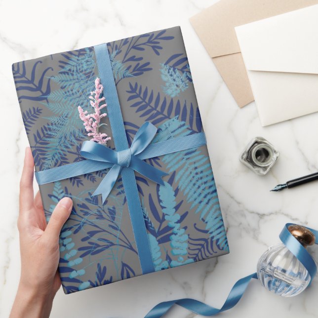 Ferns in Blue and Turquoise Wrapping Paper (Gifting)